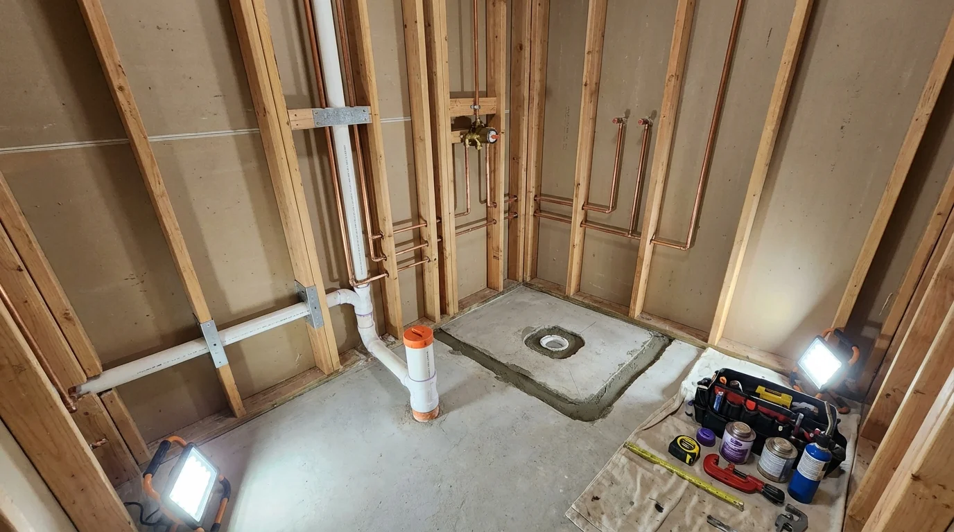 Bathroom rough-in plumbing during remodel by Johns Plumbing LLC in Perris