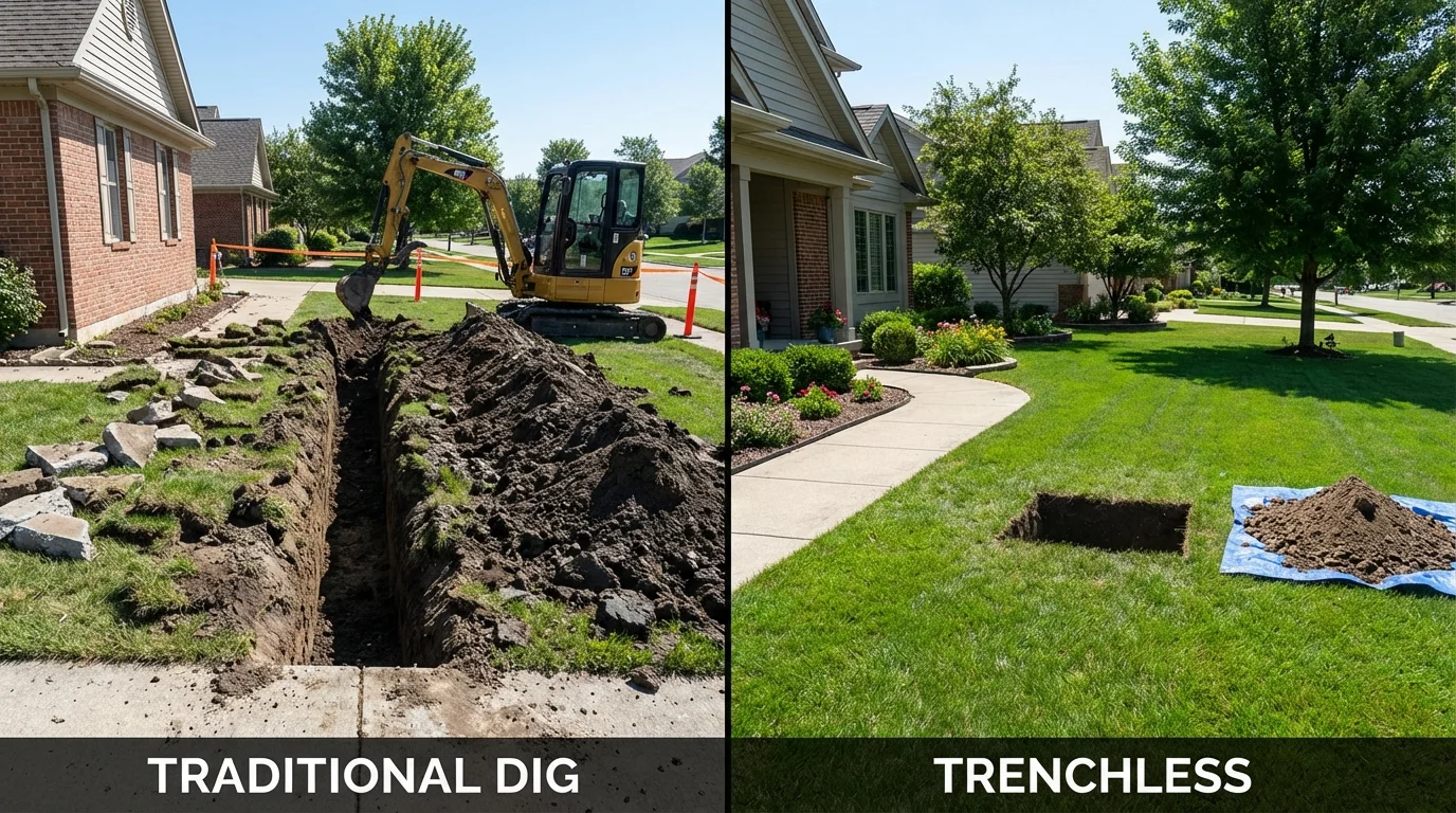 Trenchless sewer repair with minimal yard damage versus traditional excavation in Perris, CA